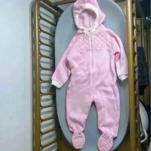 Vintage saks fifth baby girl quilted pink hoodie footie plaid sweatsuit no flaws